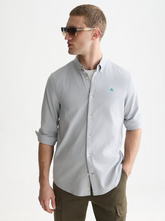 White Smoke חולצה מכופתרת אוקספורד לגברים Seasonal Core Solid SCOTCH & SODA