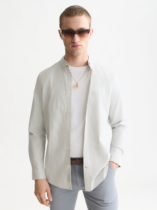 White Smoke חולצה מכופתרת אוקספורד לגברים Seasonal Core Striped SCOTCH & SODA