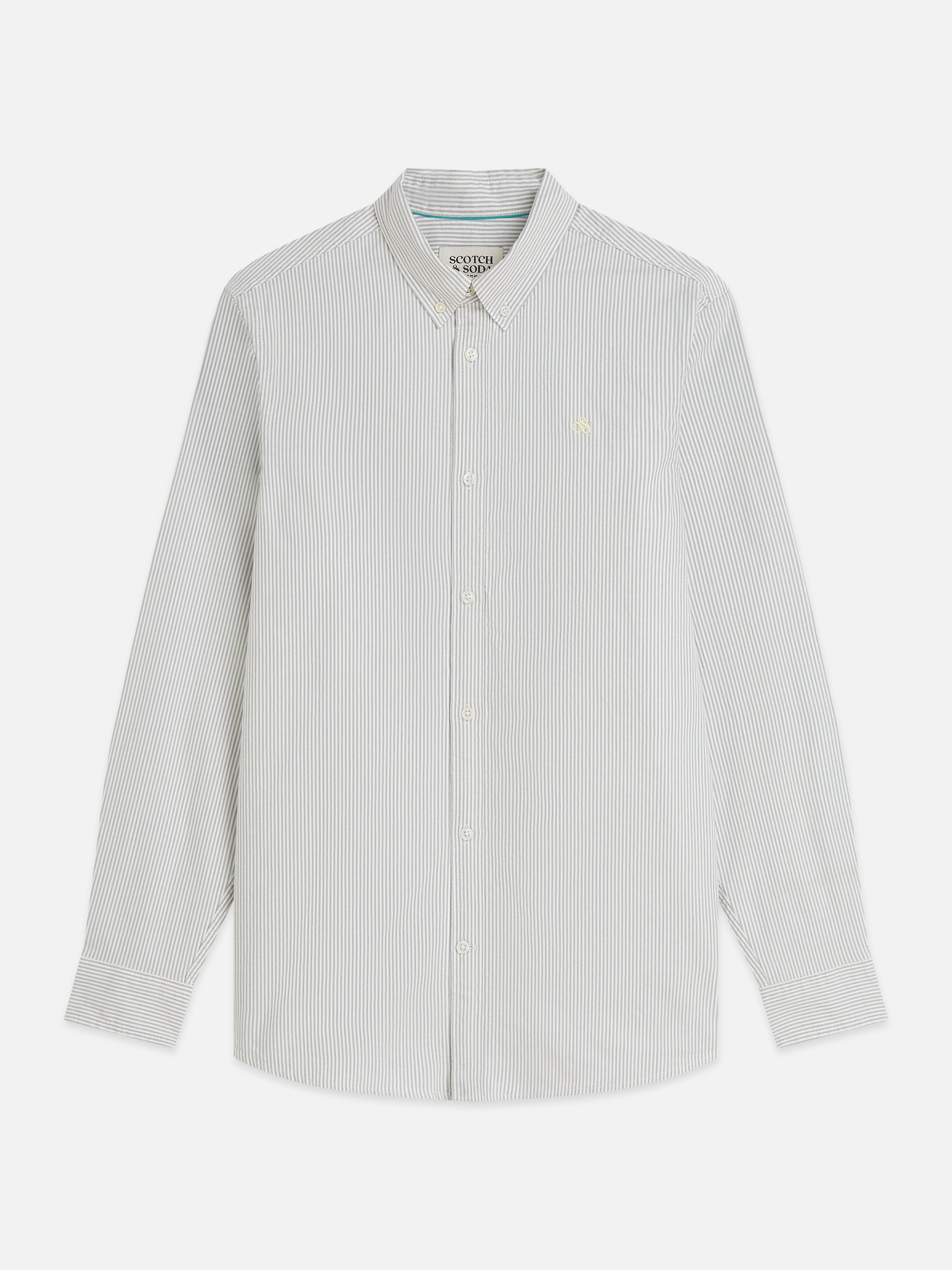 Light Gray חולצה מכופתרת אוקספורד לגברים Seasonal Core Striped SCOTCH & SODA