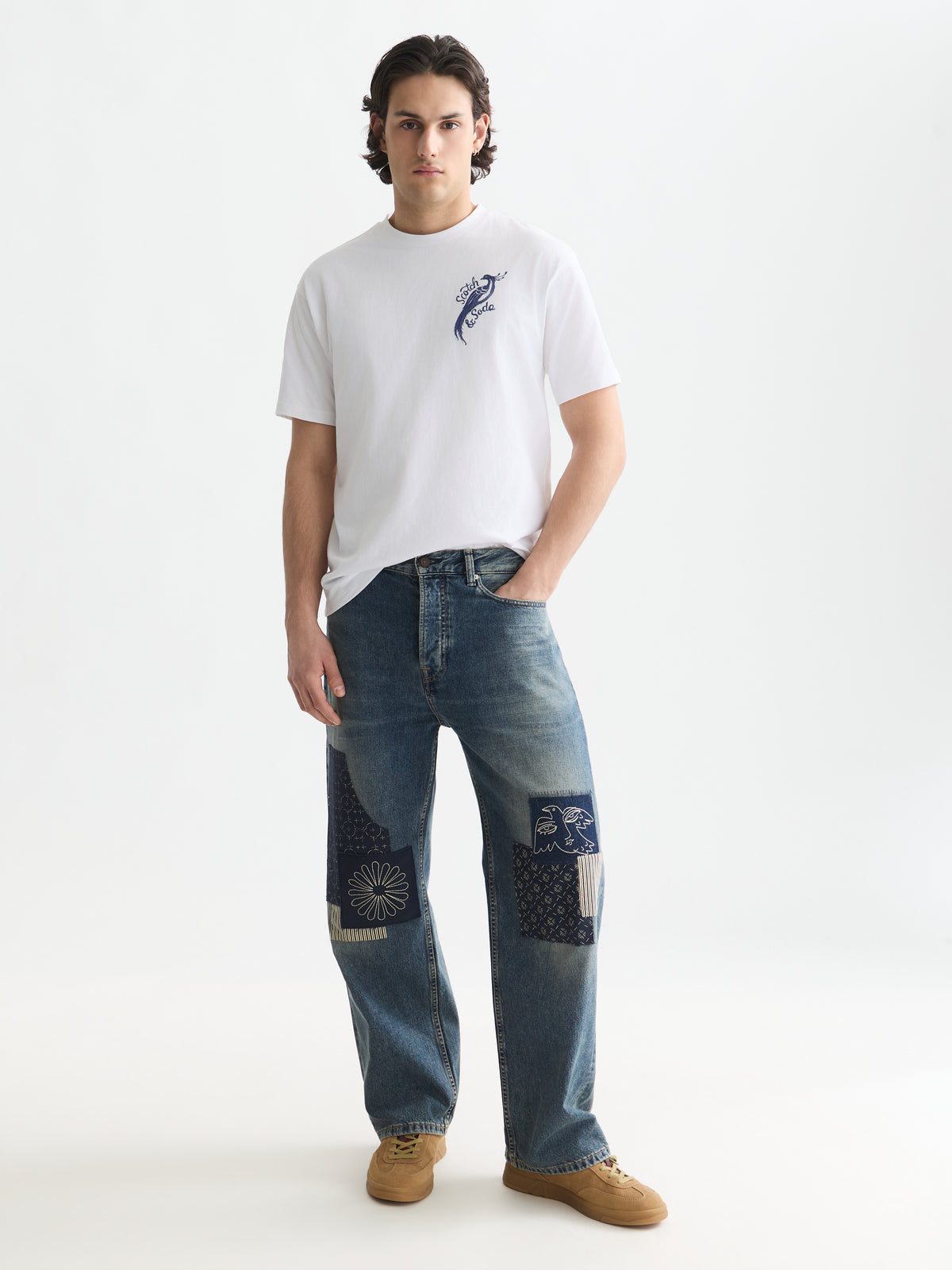 White Smoke טי שירט קצרה לגברים Delfts Blauw SCOTCH & SODA