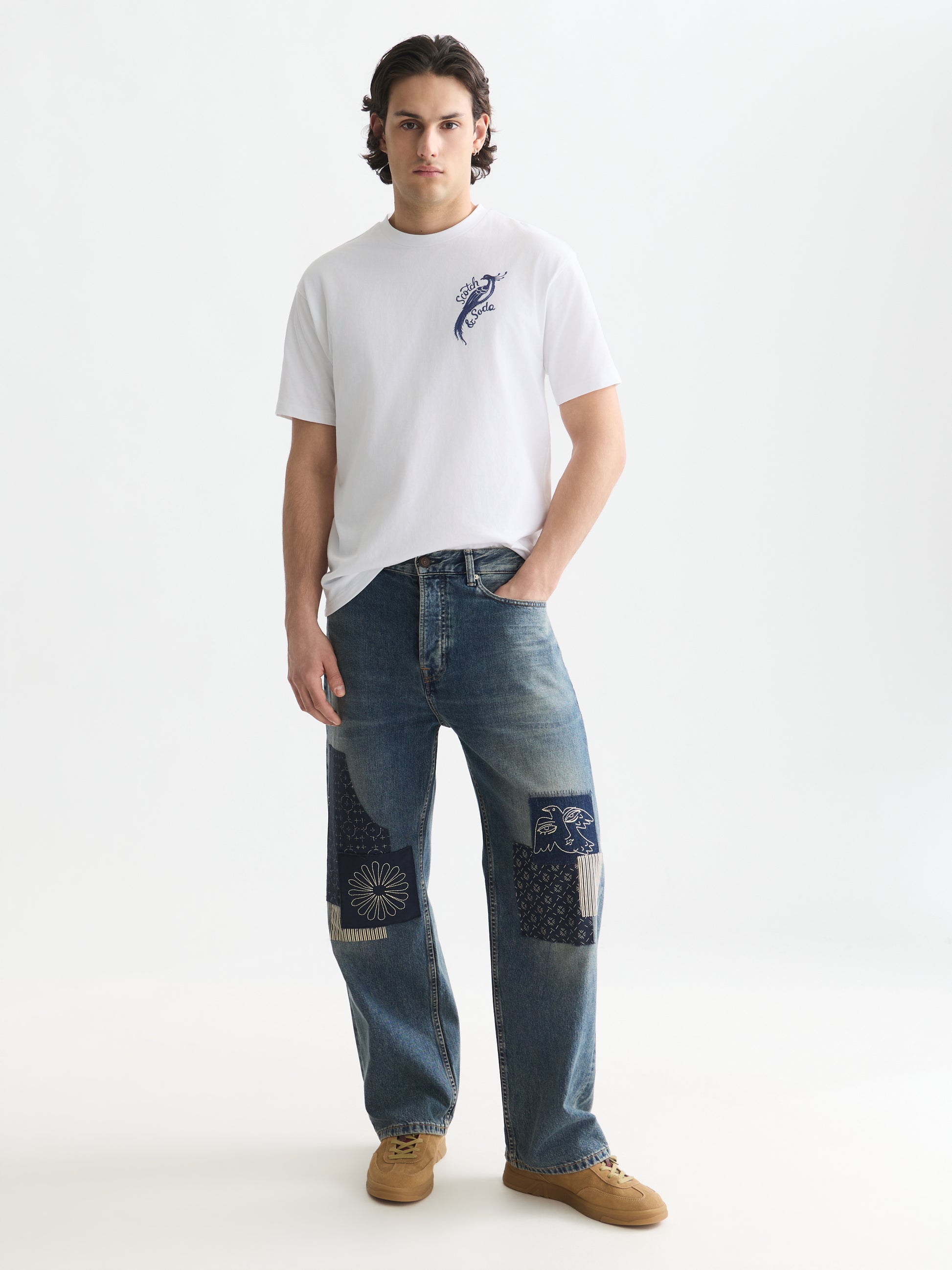 White Smoke טי שירט קצרה לגברים Delfts Blauw SCOTCH & SODA
