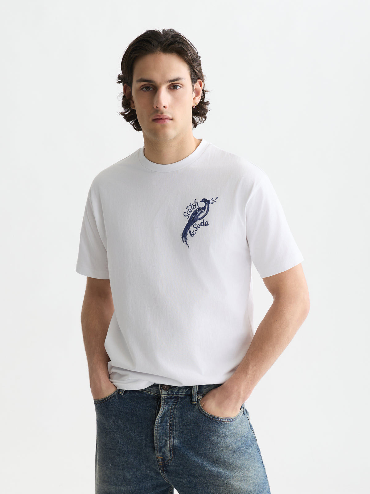 White Smoke טי שירט קצרה לגברים Delfts Blauw SCOTCH & SODA