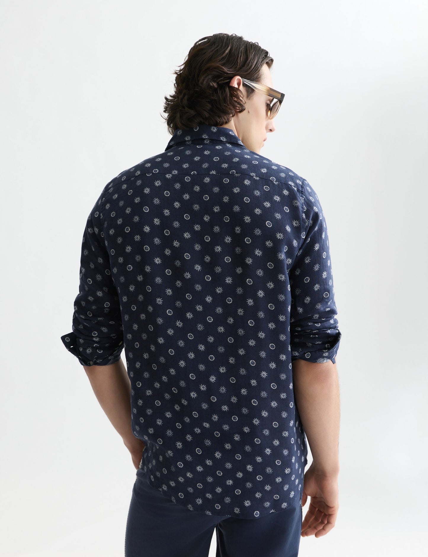 Dark Slate Gray חולצה מכופתרת ארוכה לגברים Printed Linen SCOTCH & SODA