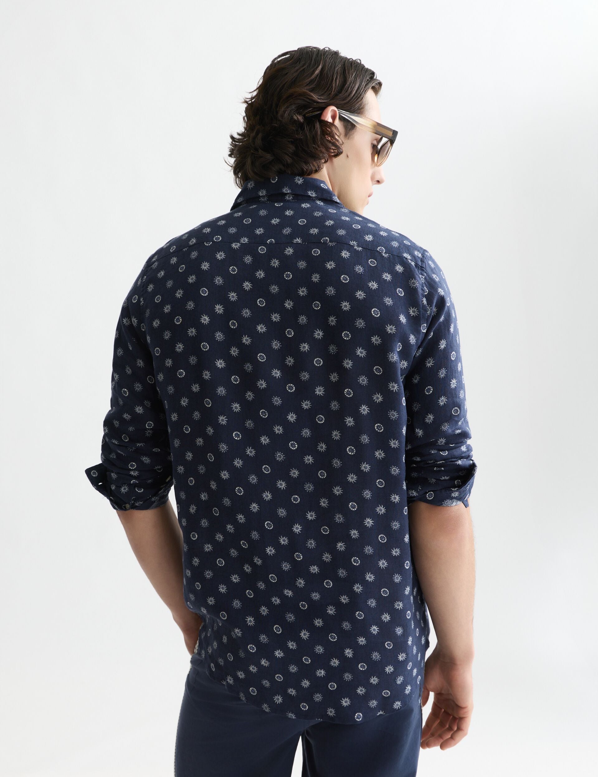 Dark Slate Gray חולצה מכופתרת ארוכה לגברים Printed Linen SCOTCH & SODA