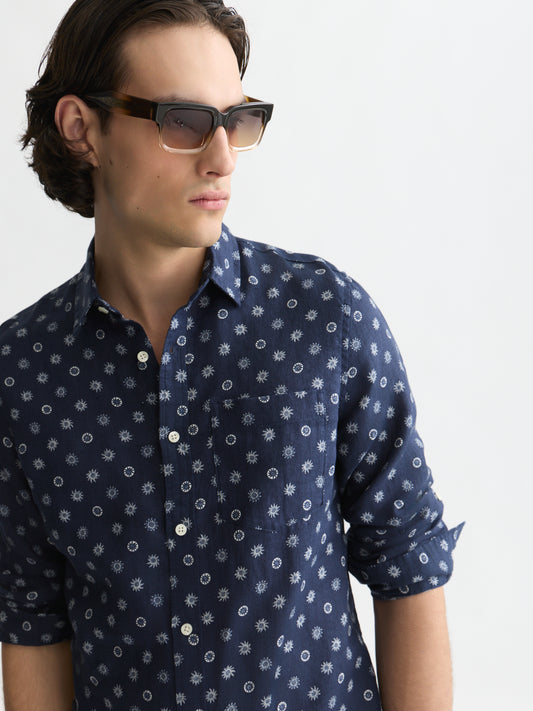 חולצה מכופתרת ארוכה לגברים Printed Linen