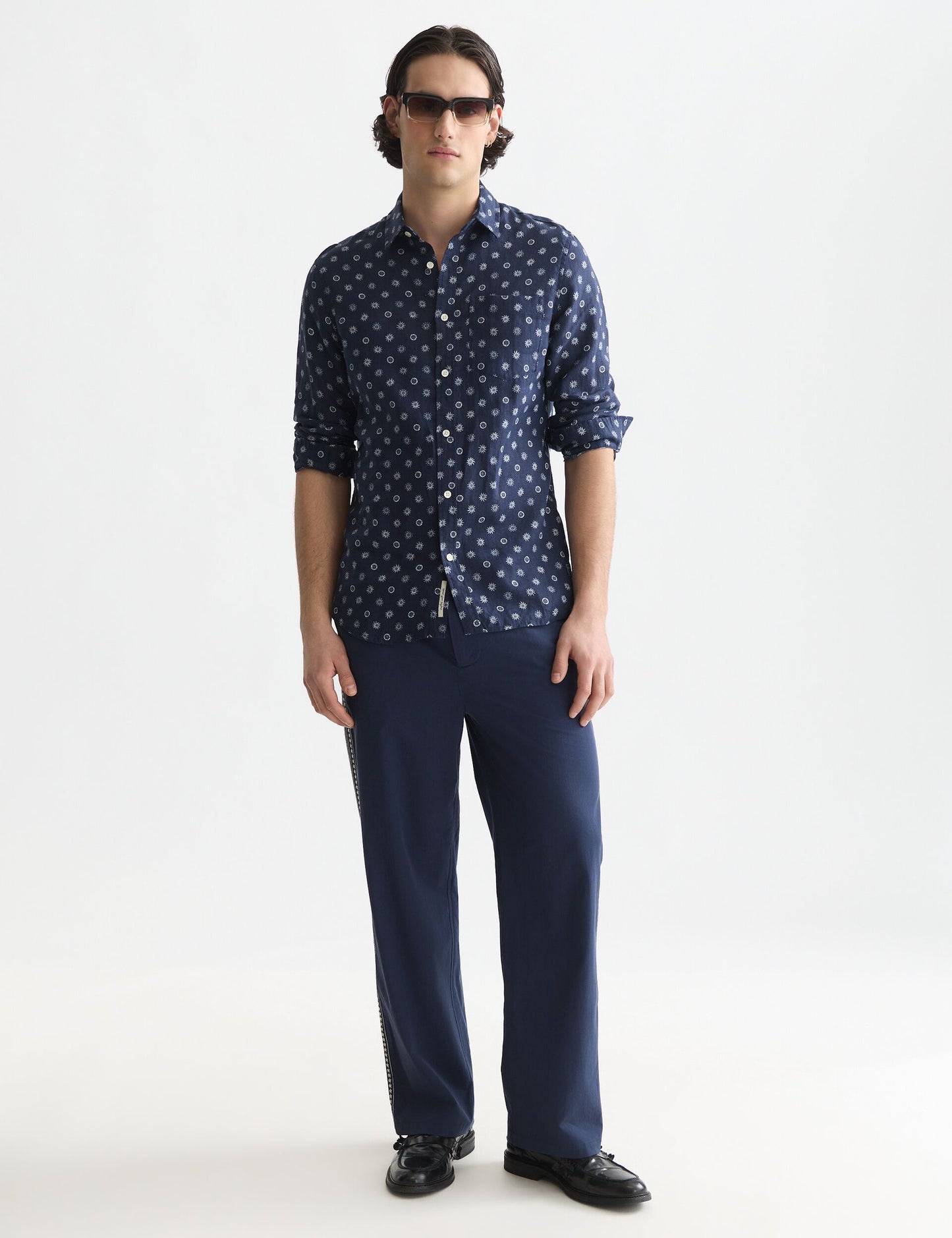White Smoke חולצה מכופתרת ארוכה לגברים Printed Linen SCOTCH & SODA