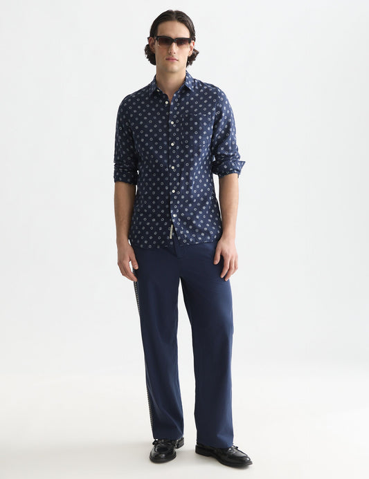 חולצה מכופתרת ארוכה לגברים Printed Linen