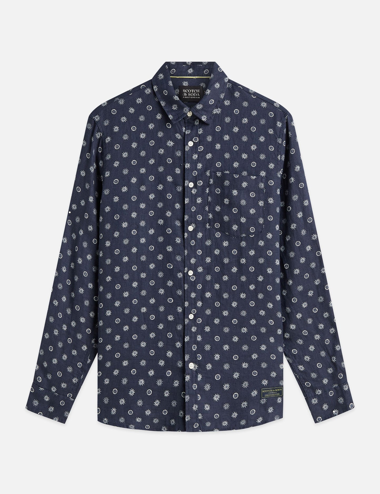 White Smoke חולצה מכופתרת ארוכה לגברים Printed Linen SCOTCH & SODA