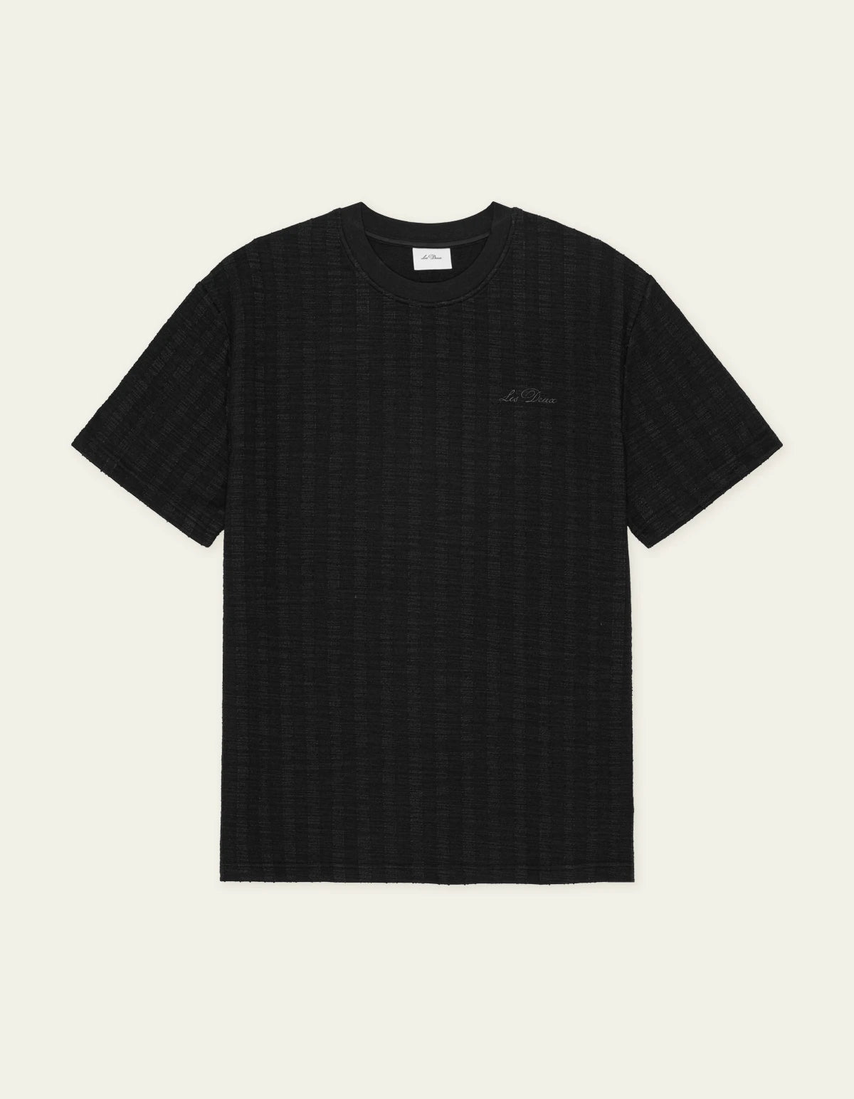Black טי שירט קצרה לגברים Stripe Jacquard T-Shirt LES DEUX