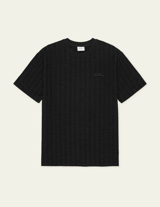 Black טי שירט קצרה לגברים Stripe Jacquard T-Shirt LES DEUX