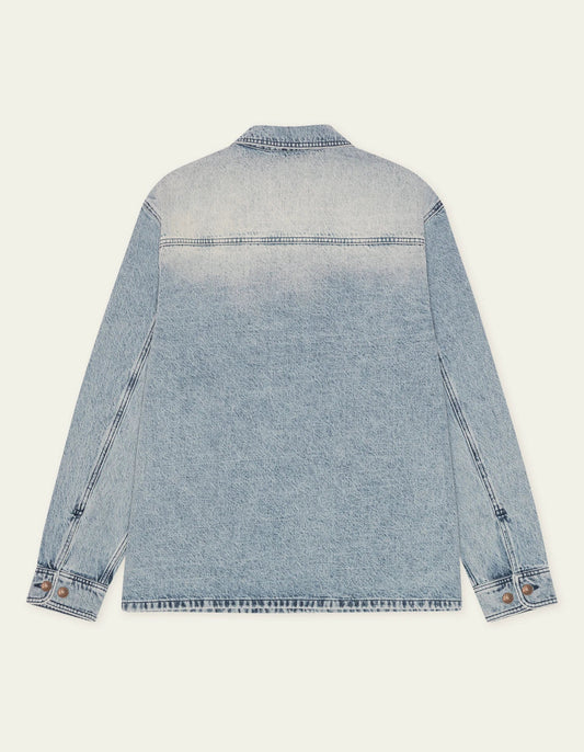 Dark Gray חולצה מכופתרת ארוכה לגברים Bleached Denim Overshirt LES DEUX