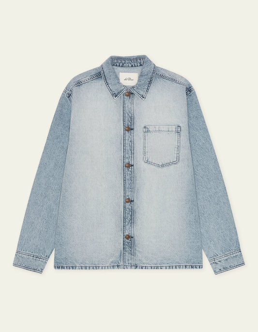 Gray חולצה מכופתרת ארוכה לגברים Bleached Denim Overshirt LES DEUX