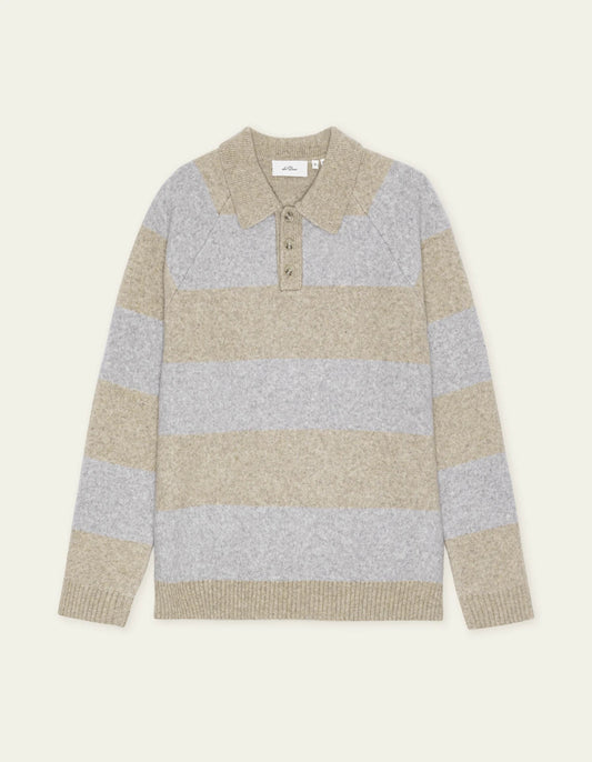 Gray חולצת פולו סרוגה לגברים Striped Melange Knitted Polo LES DEUX