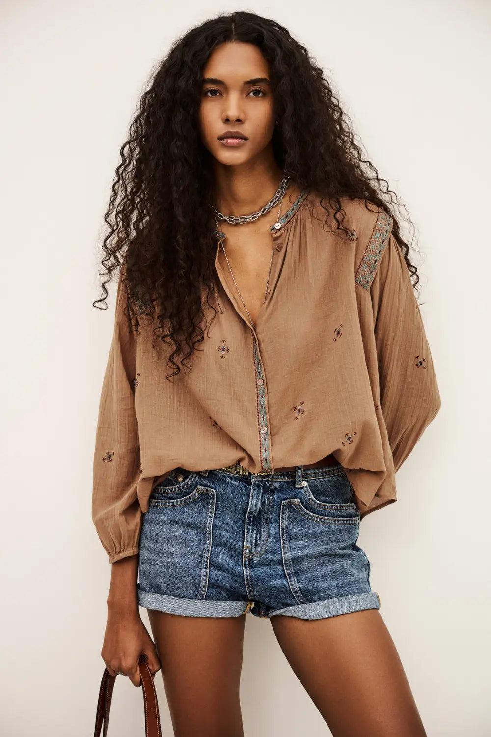 Lavender חולצה מכופתרת ארוכה רקומה לנשים Dalila Shirt BA&SH