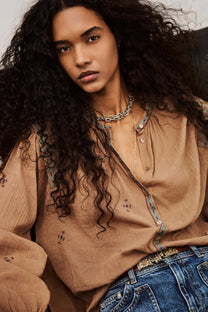 Black חולצה מכופתרת ארוכה רקומה לנשים Dalila Shirt BA&SH