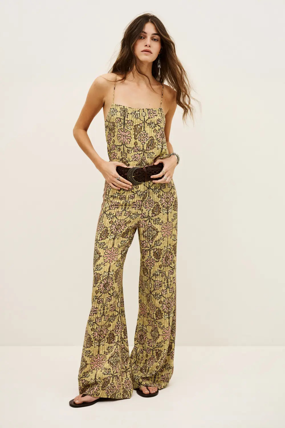 Antique White מכנסיים ארוכים רחבים לנשים Pali Pants Yellow BA&SH