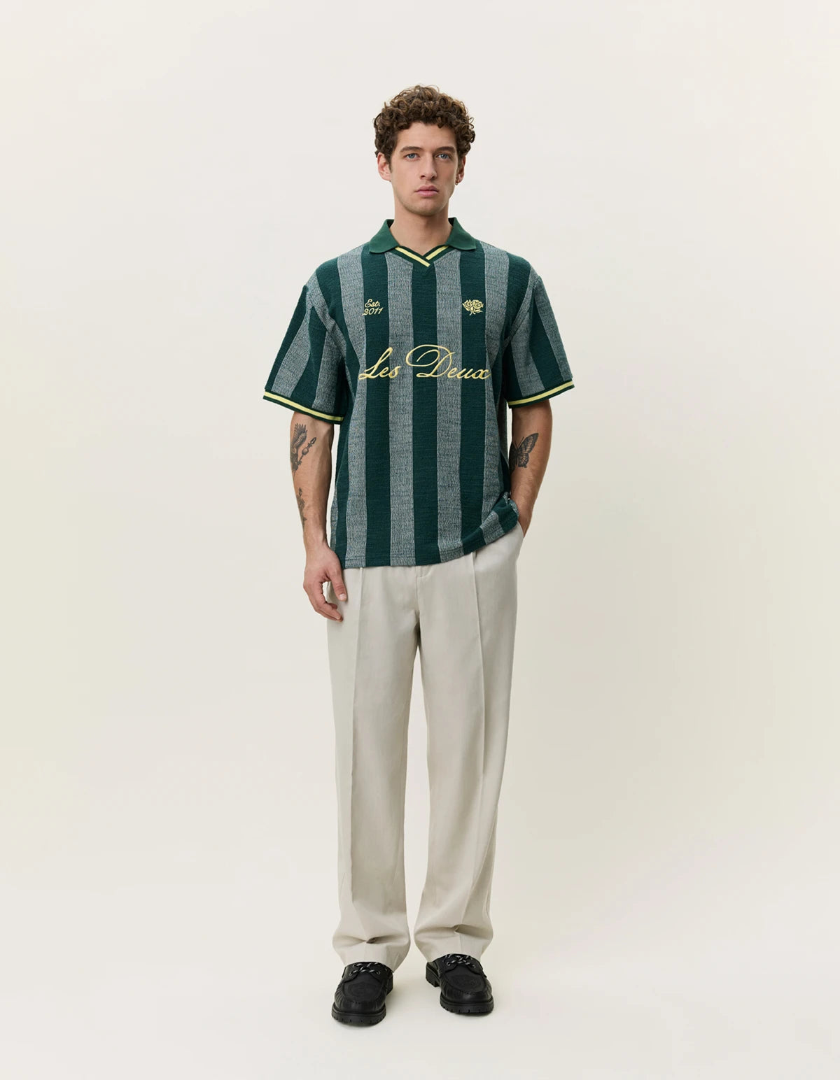 Light Gray חולצת פולו גברים Stripe Jacquard Football Jersey LES DEUX