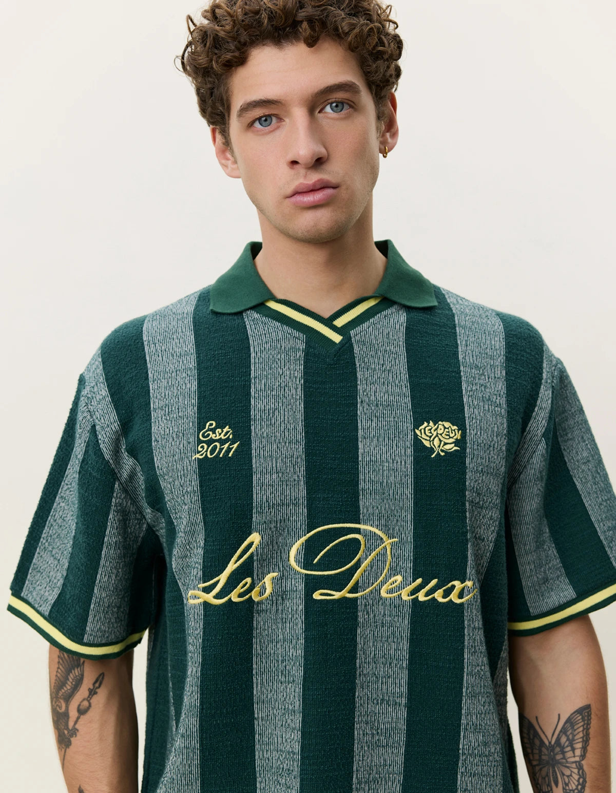 Lavender חולצת פולו גברים Stripe Jacquard Football Jersey LES DEUX
