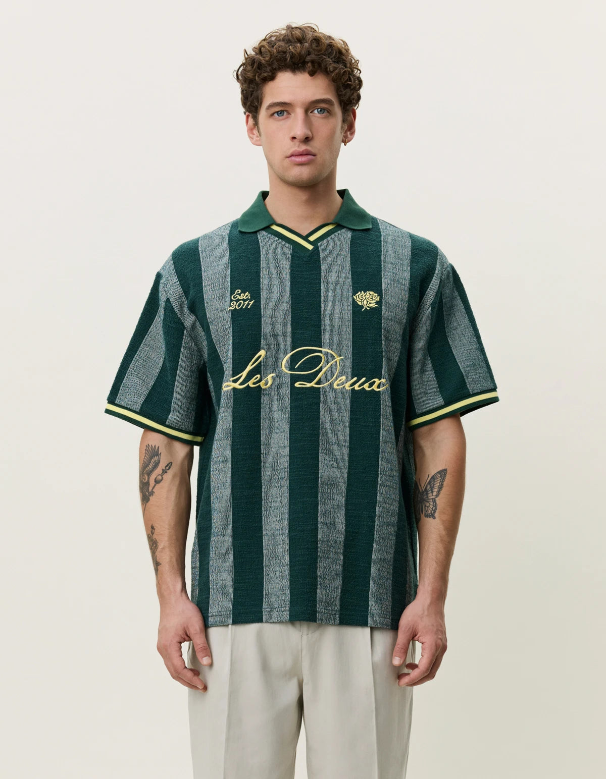 Lavender חולצת פולו גברים Stripe Jacquard Football Jersey LES DEUX