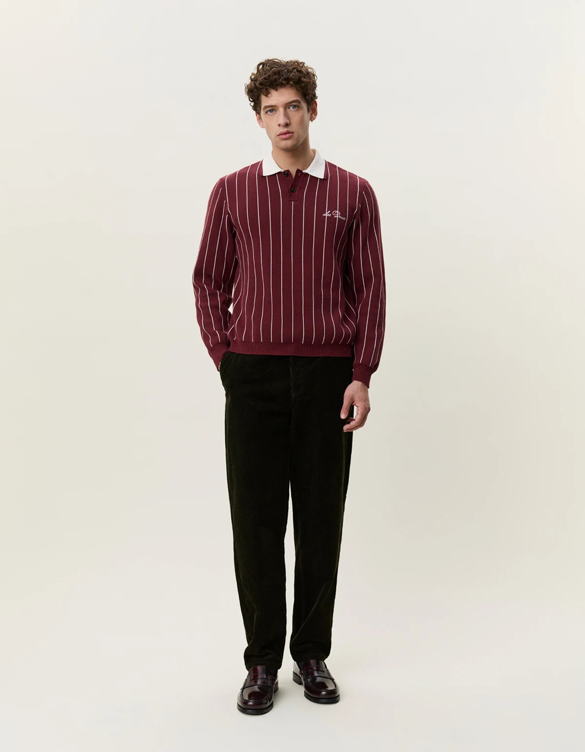 Black סוודר לגברים Signature Knitted LS Polo LES DEUX