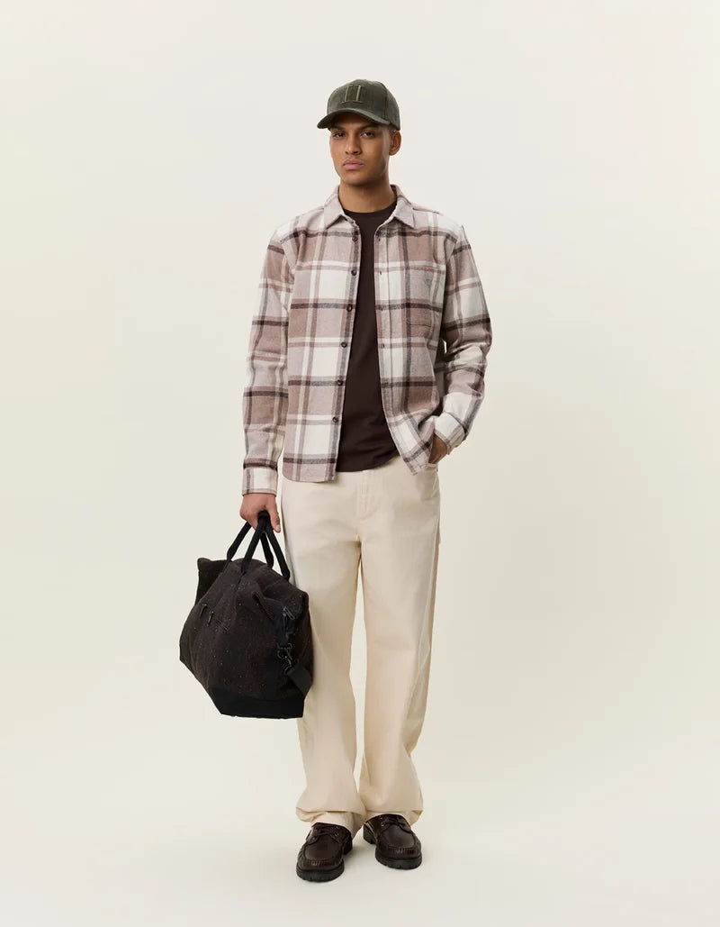 Antique White חולצה מכופתרת ארוכה לגברים Check Flannel Shirt LES DEUX