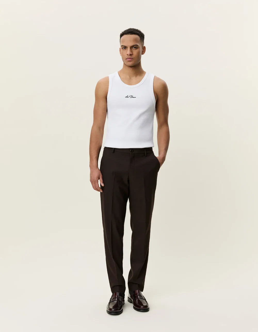 Antique White מכנסיים ארוכים לגברים Brushed Twill Reg Suit Pants LES DEUX