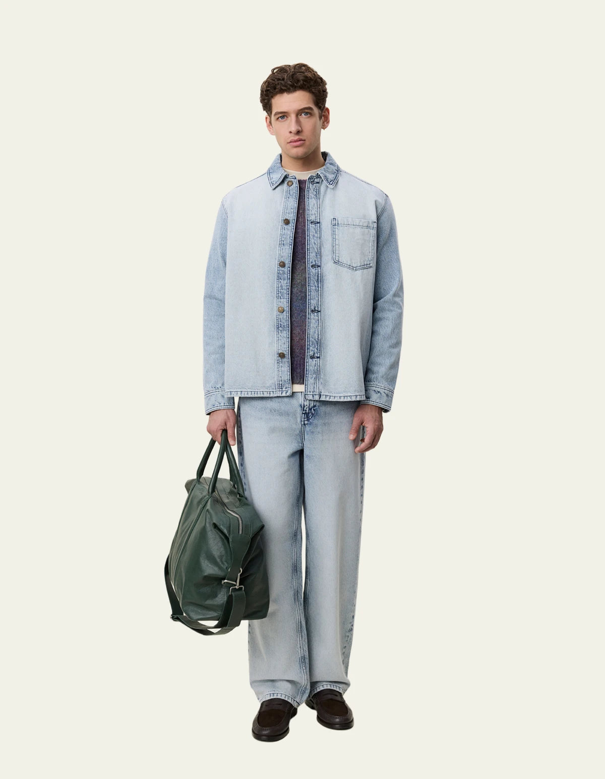 Seashell חולצה מכופתרת ארוכה לגברים Bleached Denim Overshirt LES DEUX