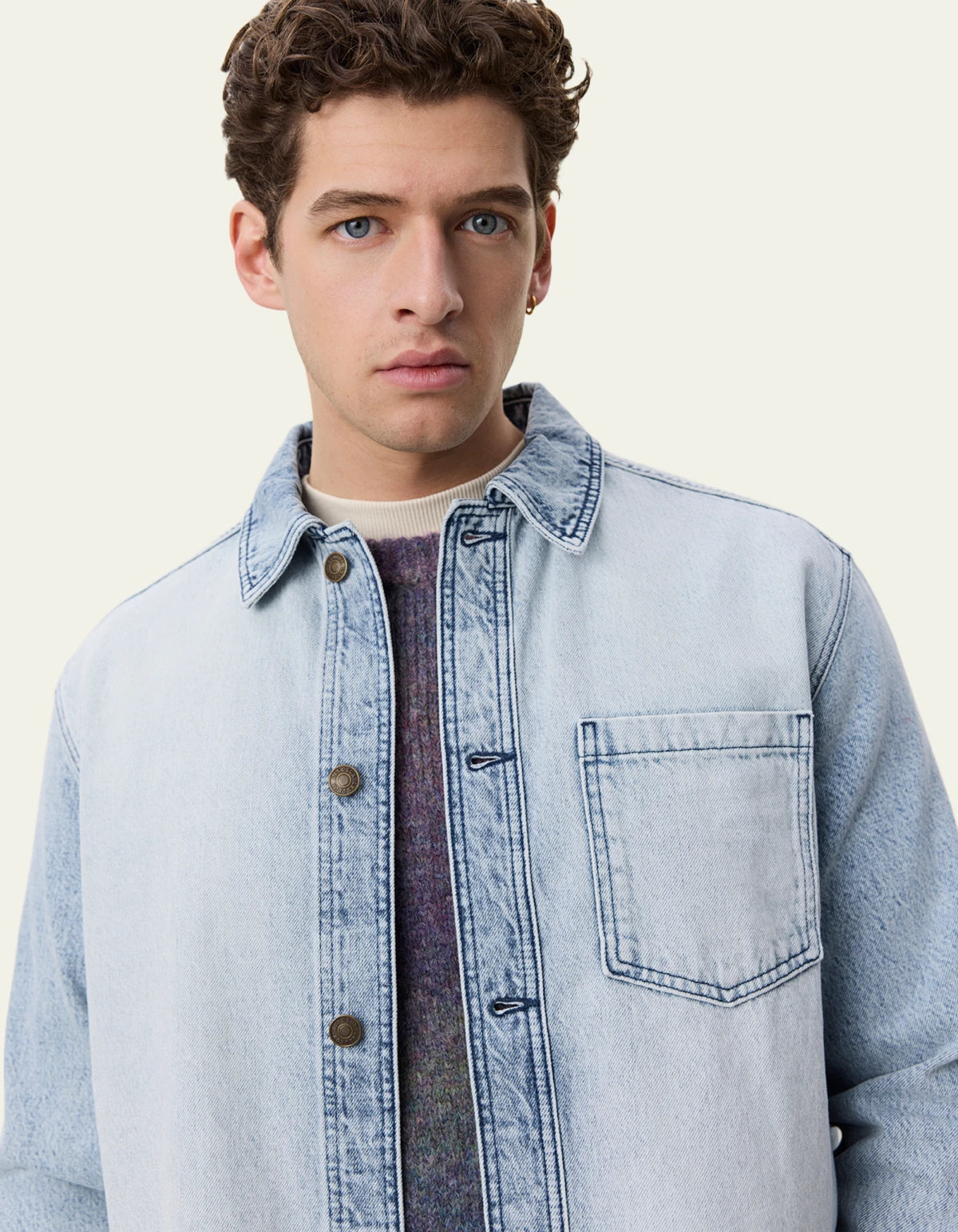 Seashell חולצה מכופתרת ארוכה לגברים Bleached Denim Overshirt LES DEUX