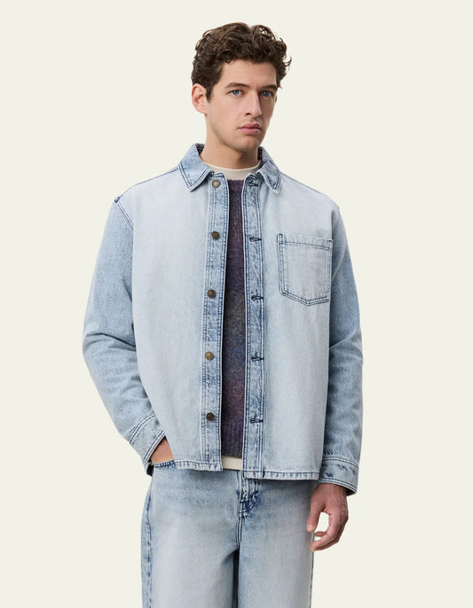 Seashell חולצה מכופתרת ארוכה לגברים Bleached Denim Overshirt LES DEUX
