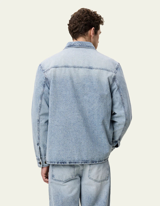 Dark Gray חולצה מכופתרת ארוכה לגברים Bleached Denim Overshirt LES DEUX