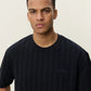 Black טי שירט קצרה לגברים Stripe Jacquard T-Shirt LES DEUX