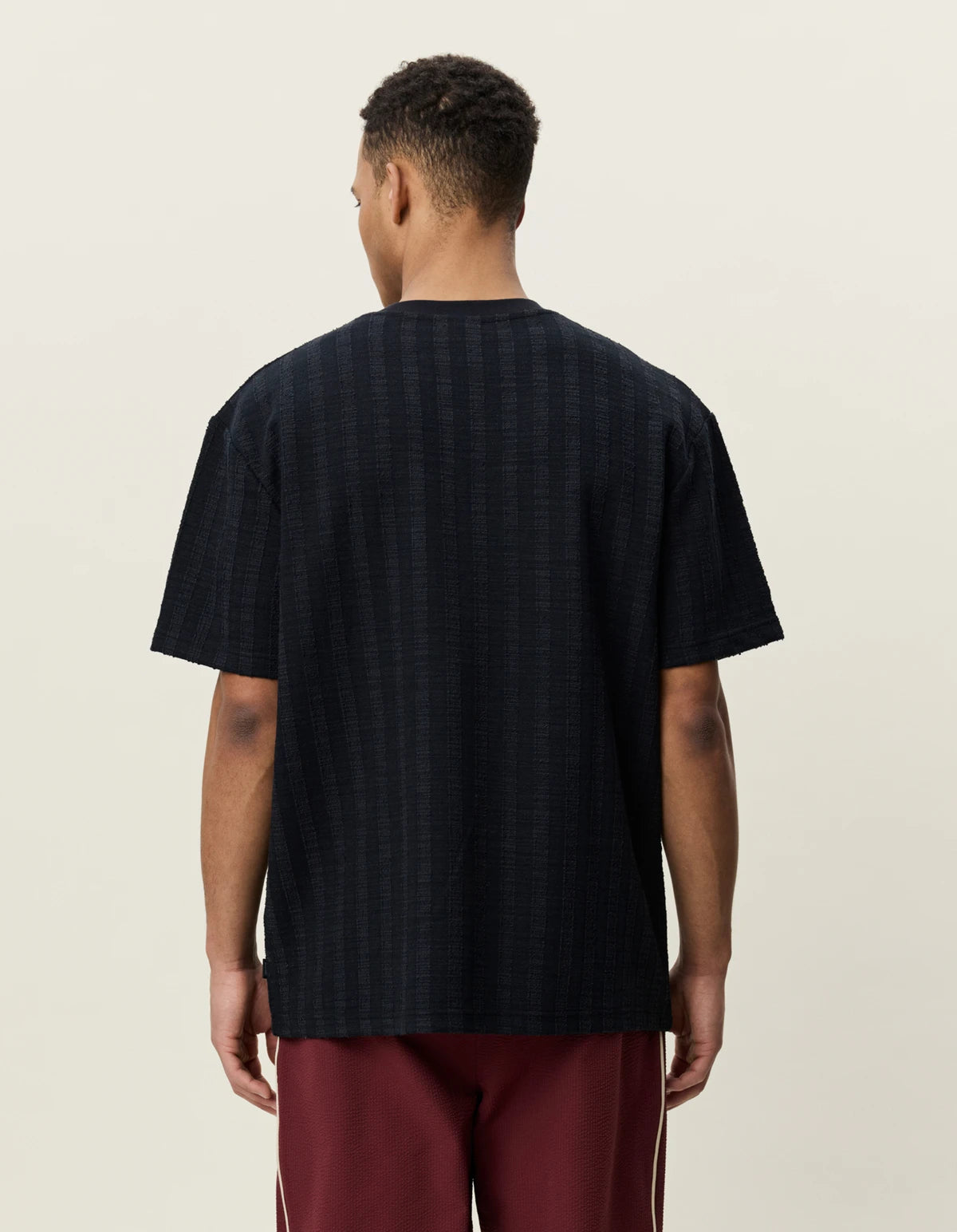 Black טי שירט קצרה לגברים Stripe Jacquard T-Shirt LES DEUX