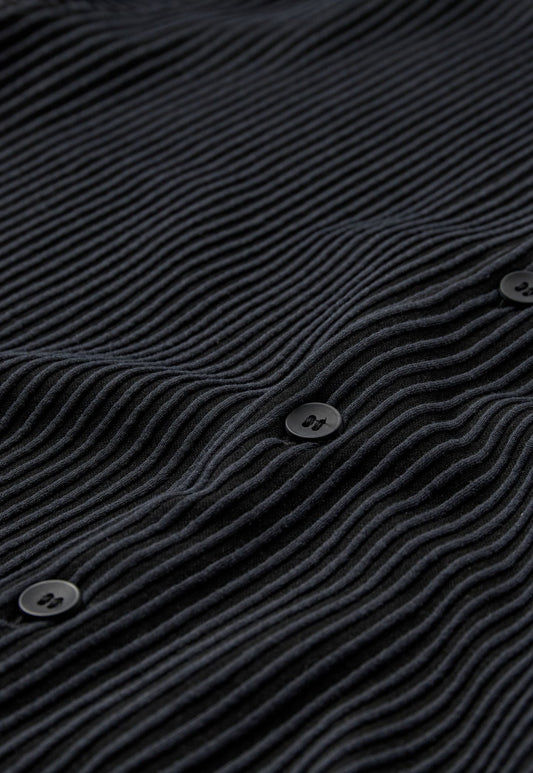 Dark Slate Gray חולצת פסים מכופתרת לגברים Keaton Plissé Effect MINIMUM