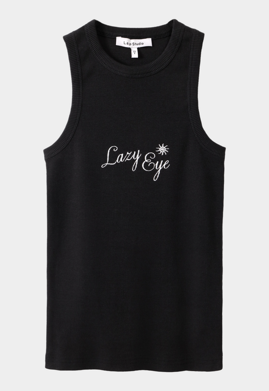 Black גופיה לנשים Rib Tank LAZY EYE PPL