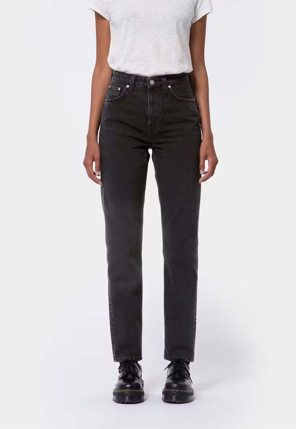 Dark Slate Gray ג'ינס ארוך לנשים Breezy Britt - Black Worn NUDIE