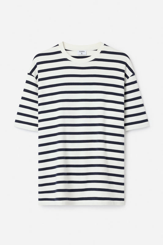White Smoke טי שירט קצרה פסים לגברים Striped Crewneck FILIPPA K