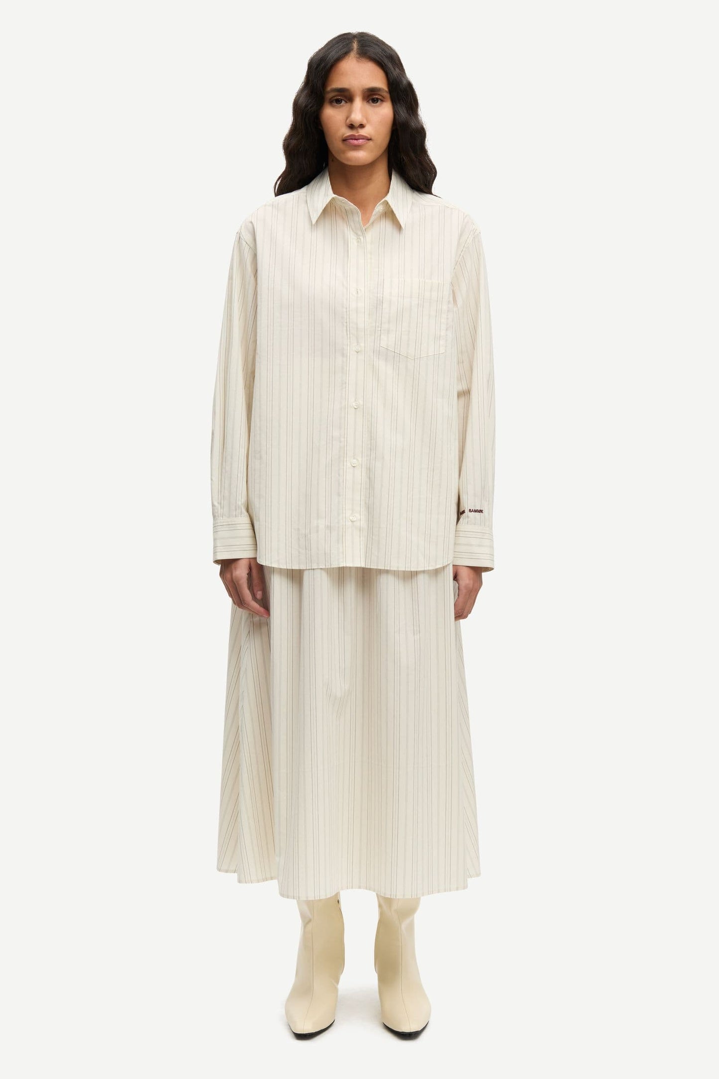 Light Gray חולצה מכופתרת ארוכה לנשים Salova Pocket SAMSOE SAMSOE