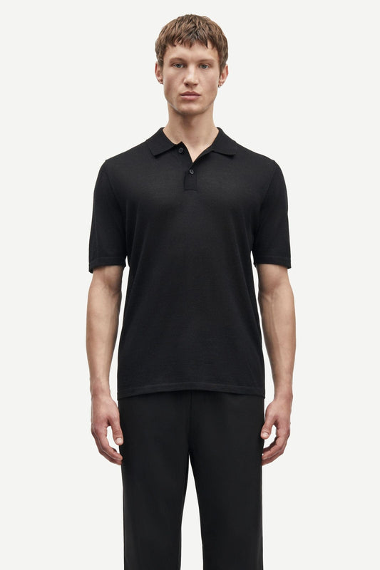 Black פולו סריג קצר לגברים Sarowan Knit Polo 15477 SAMSOE SAMSOE
