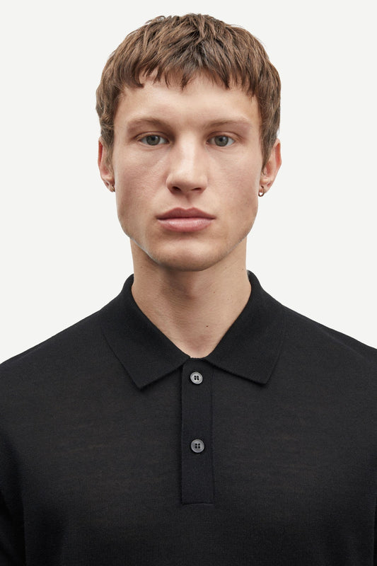 Dark Slate Gray פולו סריג קצר לגברים Sarowan Knit Polo 15477 SAMSOE SAMSOE