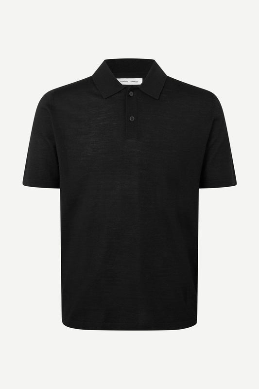 Black פולו סריג קצר לגברים Sarowan Knit Polo 15477 SAMSOE SAMSOE