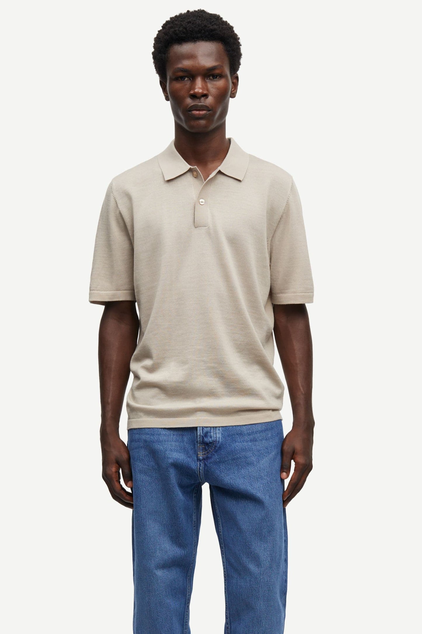White Smoke פולו סריג קצר לגברים Sarowan Knit Polo 15477 SAMSOE SAMSOE