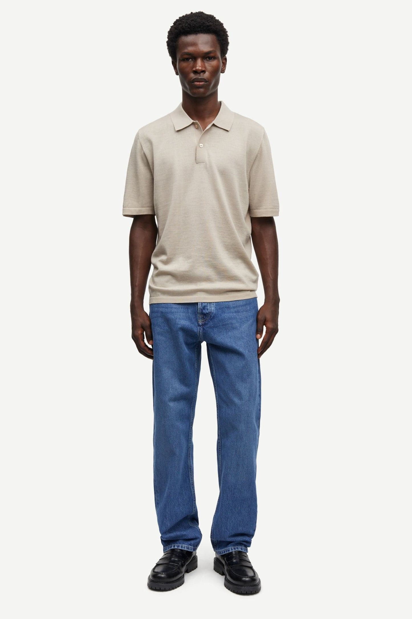 White Smoke פולו סריג קצר לגברים Sarowan Knit Polo 15477 SAMSOE SAMSOE