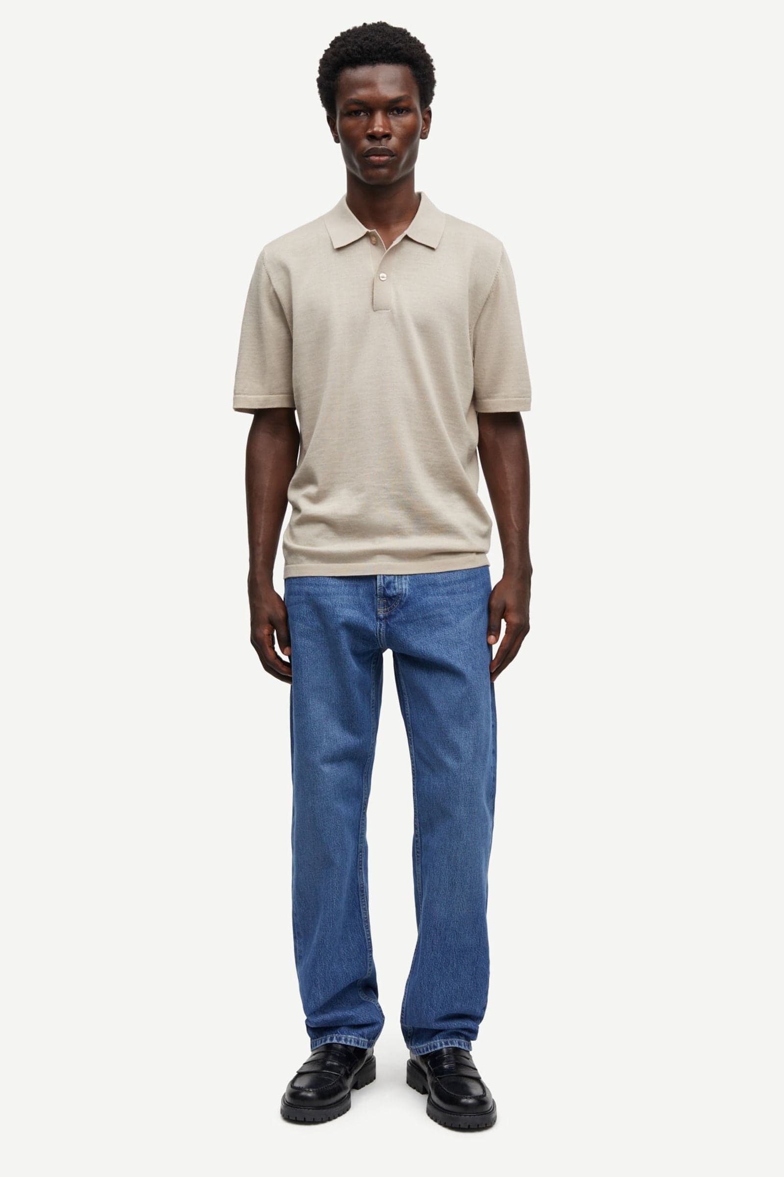 White Smoke פולו סריג קצר לגברים Sarowan Knit Polo 15477 SAMSOE SAMSOE