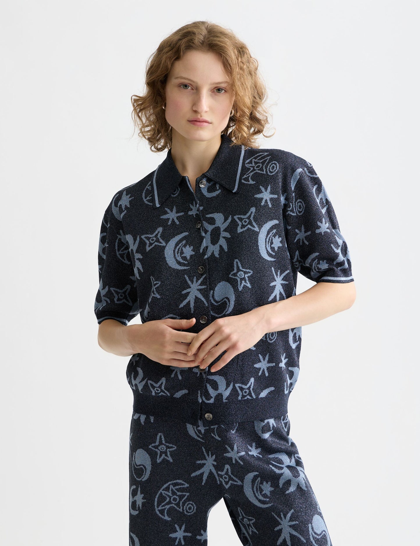 Lavender חולצת סריג קצרה לנשים Jacquard SCOTCH & SODA