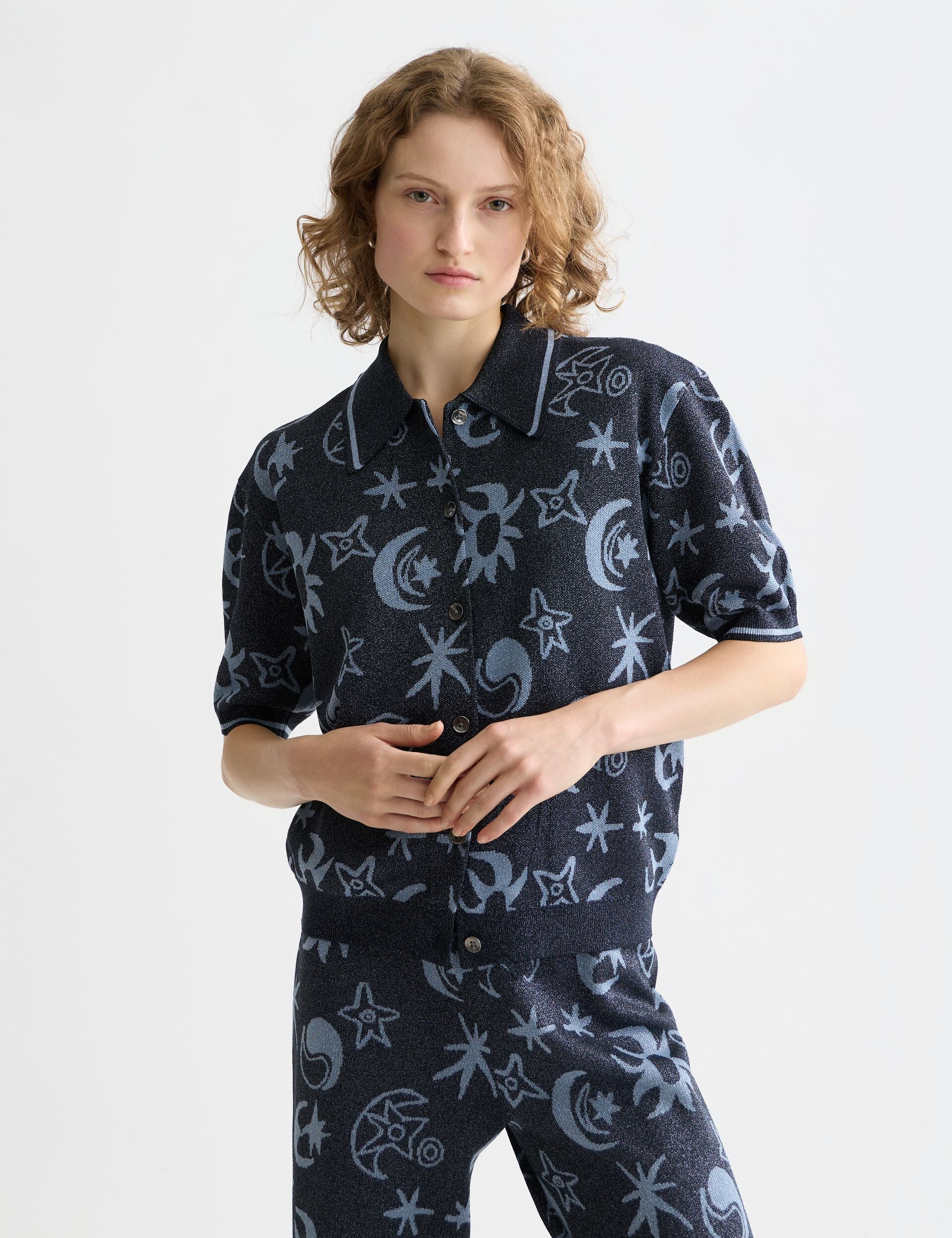 Lavender חולצת סריג קצרה לנשים Jacquard SCOTCH & SODA