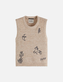 Dark Gray טופ סרוג לנשים Embroidered Crew SCOTCH & SODA