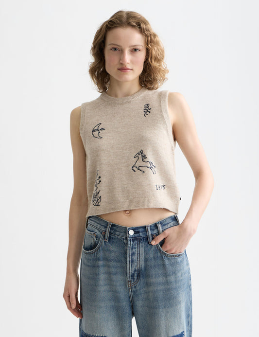 White Smoke טופ סרוג לנשים Embroidered Crew SCOTCH & SODA