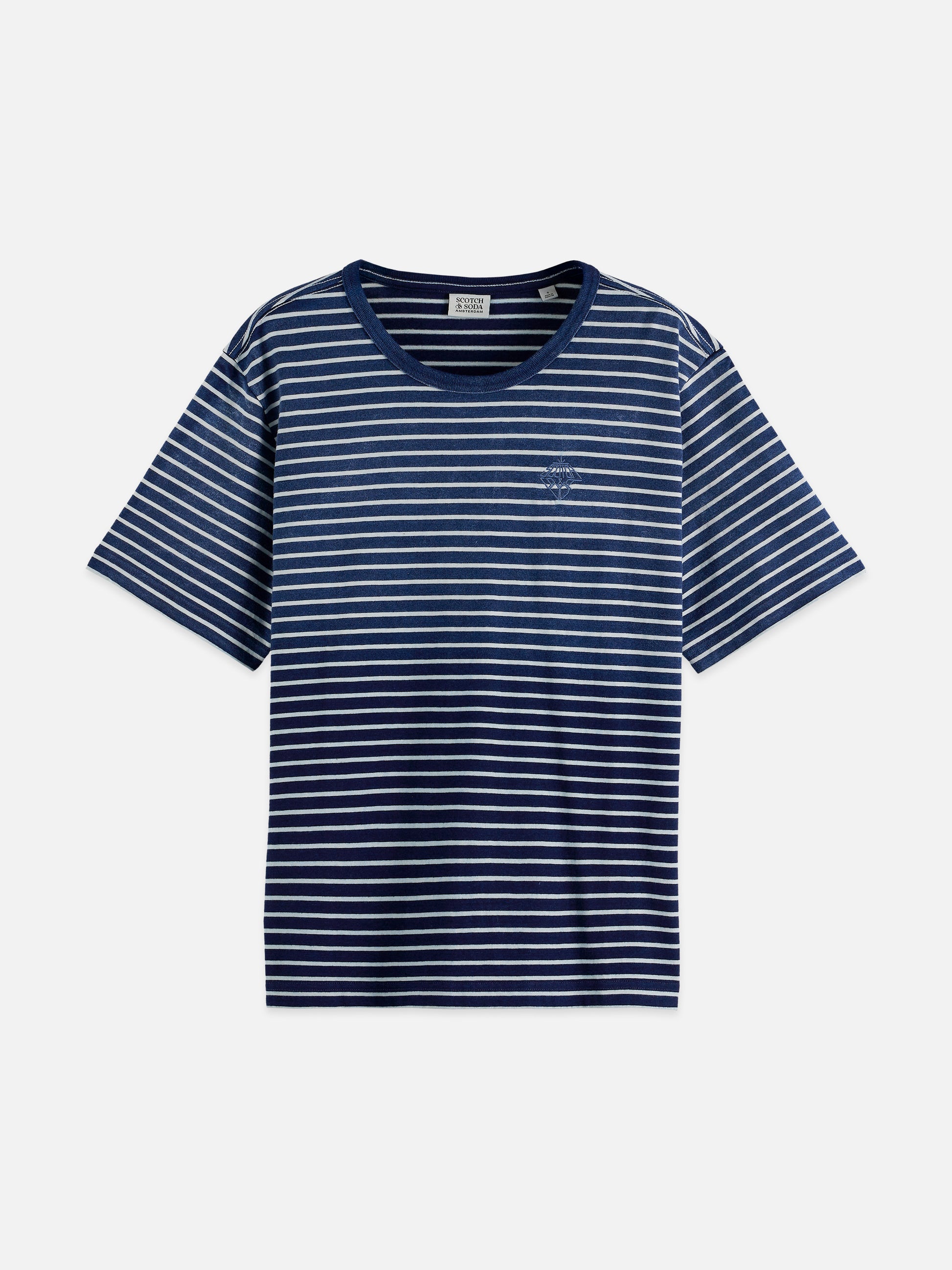 White Smoke טי שירט פסים קצרה Indigo Washed SCOTCH & SODA