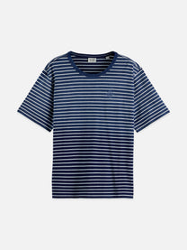 White Smoke טי שירט פסים קצרה Indigo Washed SCOTCH & SODA
