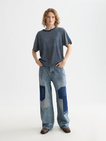 White Smoke טי שירט פסים קצרה Indigo Washed SCOTCH & SODA